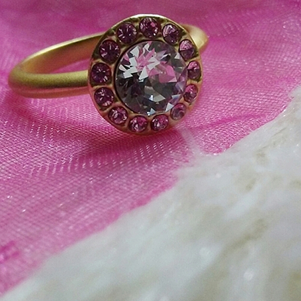 Simple Round 14K Gold Plated and Swarovski Crystal Ring - Size 7